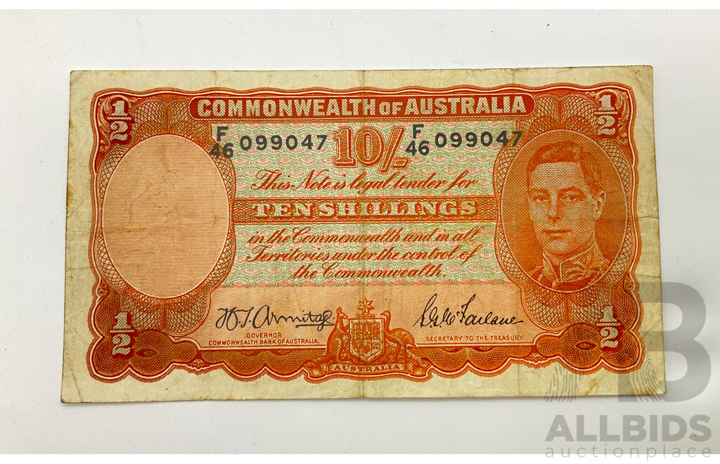 Australian 1942 Ten Shillings Note R13 Armitage/McFarlane F 46