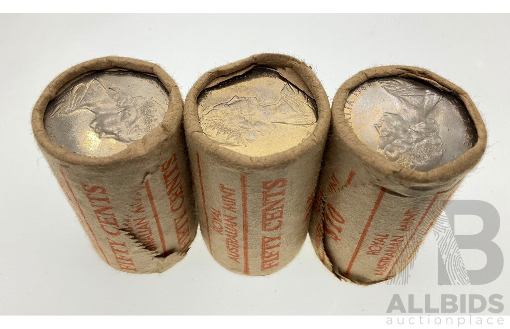 Three Australian RAM 1982 Fifty Cent Coin Rolls, Commonwealth Games