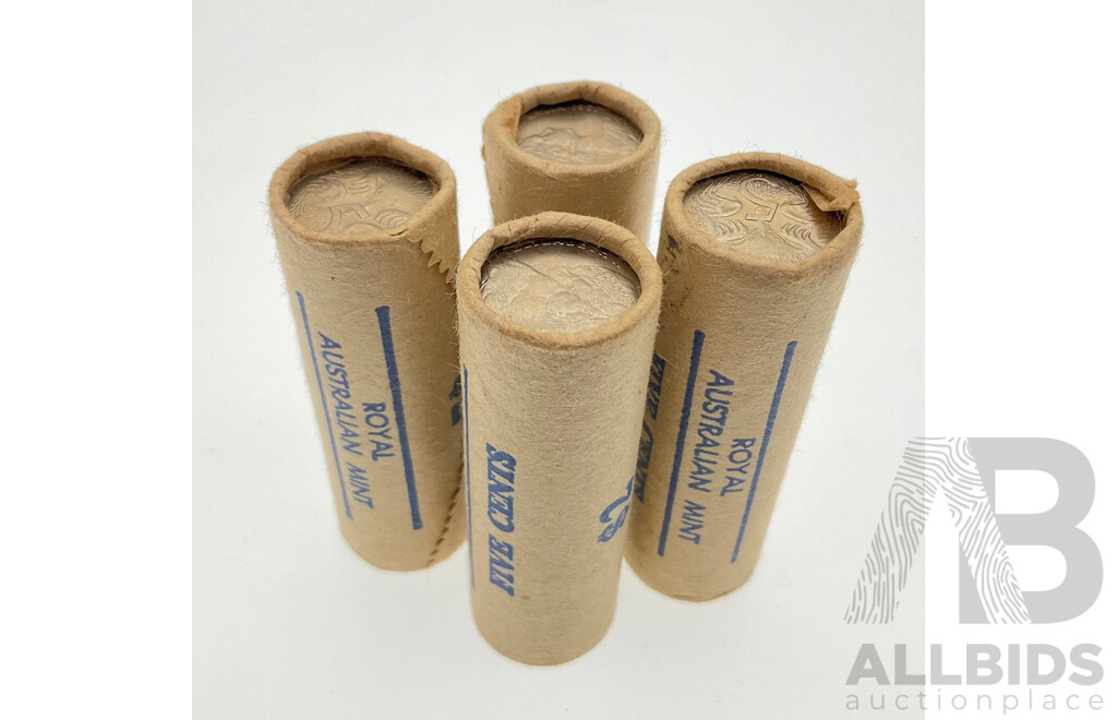 Four Australian RAM 1981 Five Cent Coin Rolls