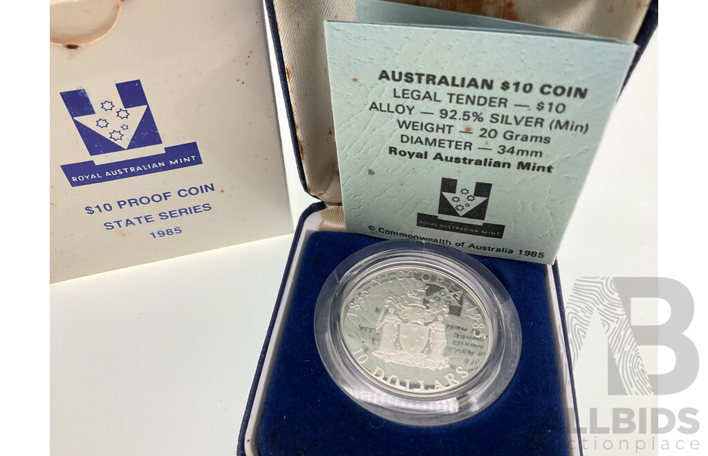 Australian RAM 1985 Silver Proof Ten Dollar Coin, State Series, Victoria .925