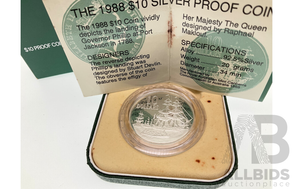 Australian RAM 1988 Silver Proof Ten Dollar Coin, Bicentennial .925