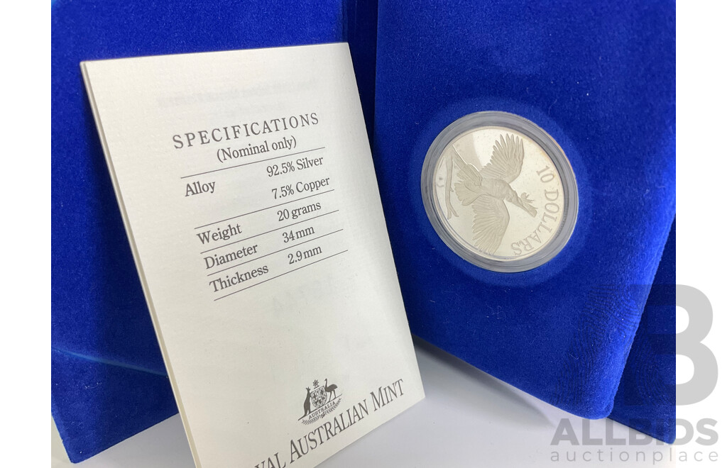 Australian RAM 1990 Silver Proof Ten Dollar Coin, Birds of Australia, Cockatoo