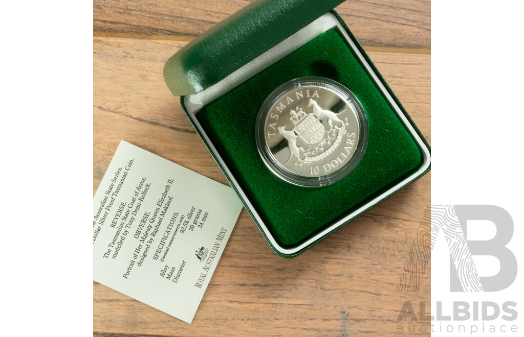 Australian RAM 1991 Silver Proof Ten Dollar Coin, State Series, Tasmania .925