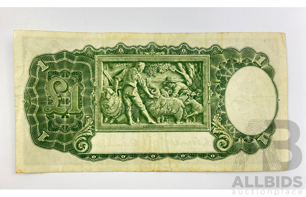 Australian 1952 One Pound Note, Coombs/Wilson R32 X7 032728