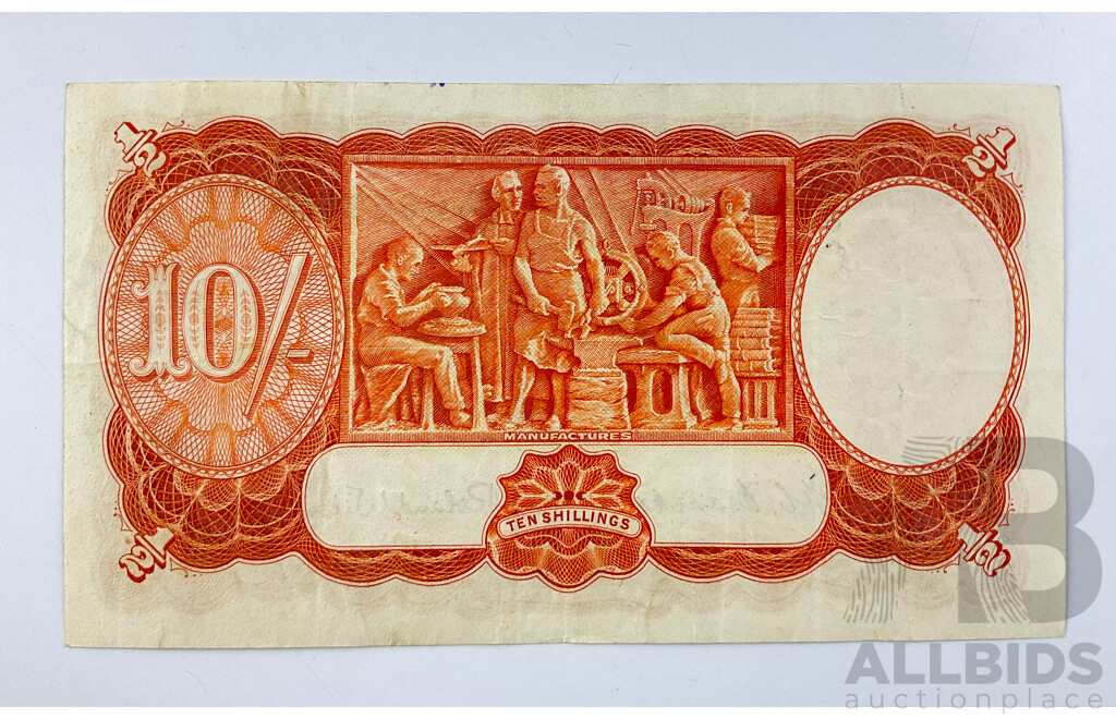 Australian 1952 Ten Shilling Note, Coombs/Wilson R15 A87 666943