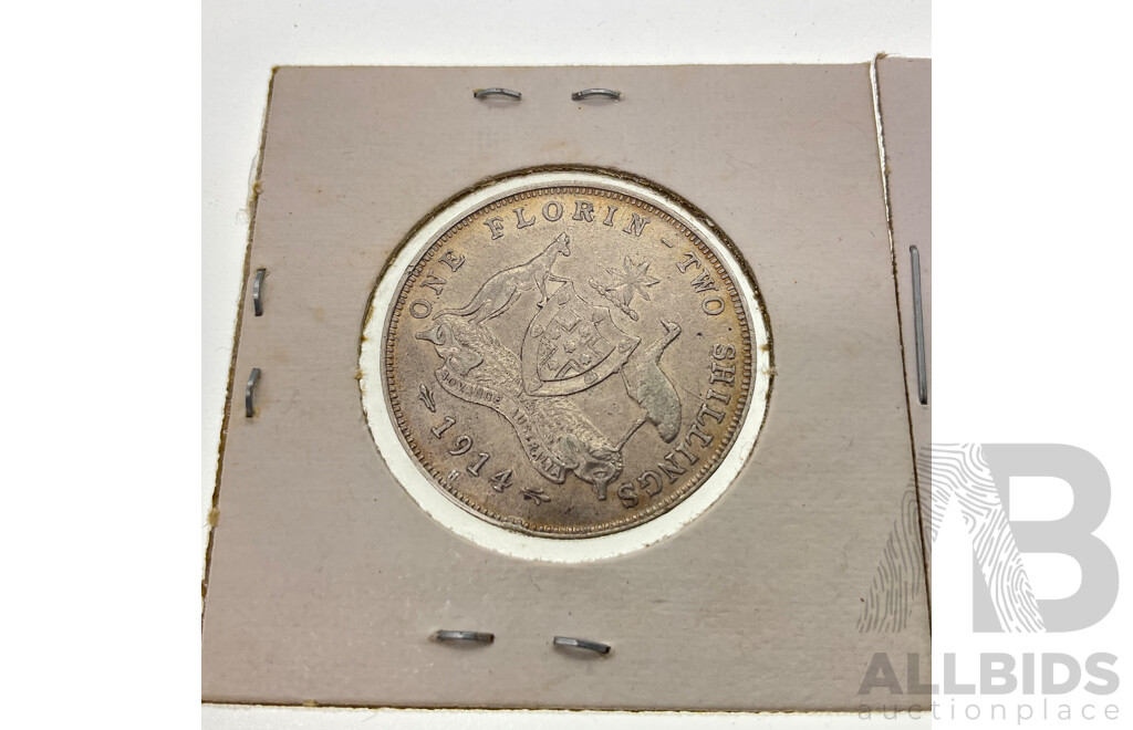 Two Australian Silver Florins, 1914H and 1927 Commemorative .925