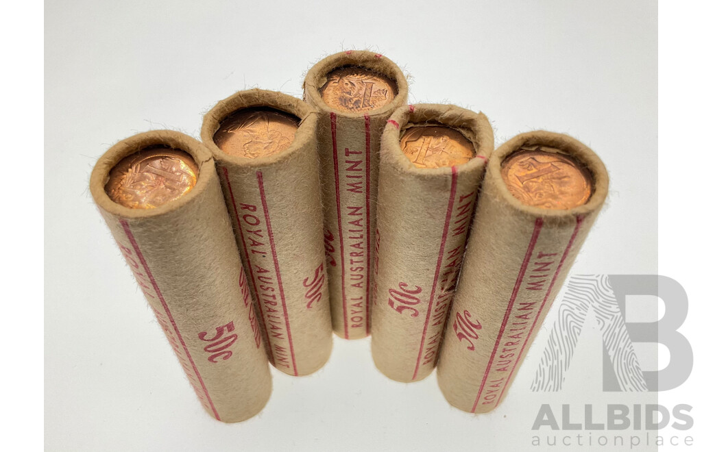 Five Australian RAM 1981 One Cent Coin Rolls