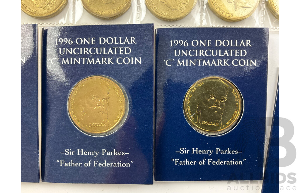 Fifty Seven Australian 1985 One Dollar Coins with Five 1996 UNC One Dollar Coins, Sir Henry Parkes 'C' Mint Mark