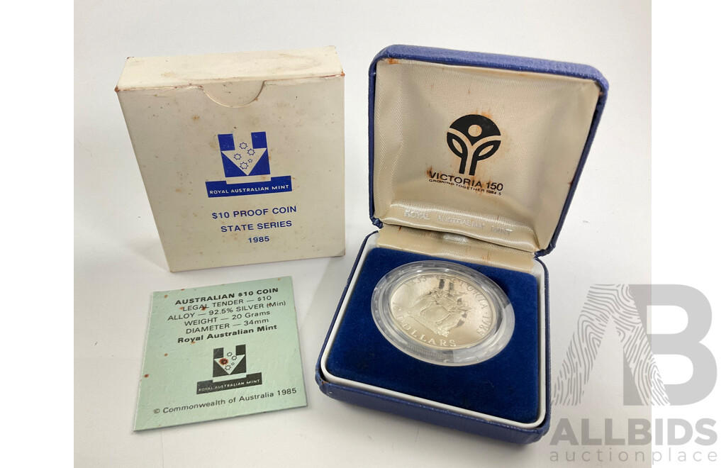 Australian RAM 1985 Silver Ten Dollar Coin, State Series, Victoria .925