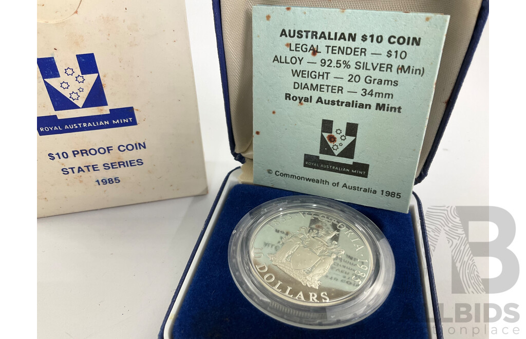 Australian RAM 1985 Silver Ten Dollar Coin, State Series, Victoria .925