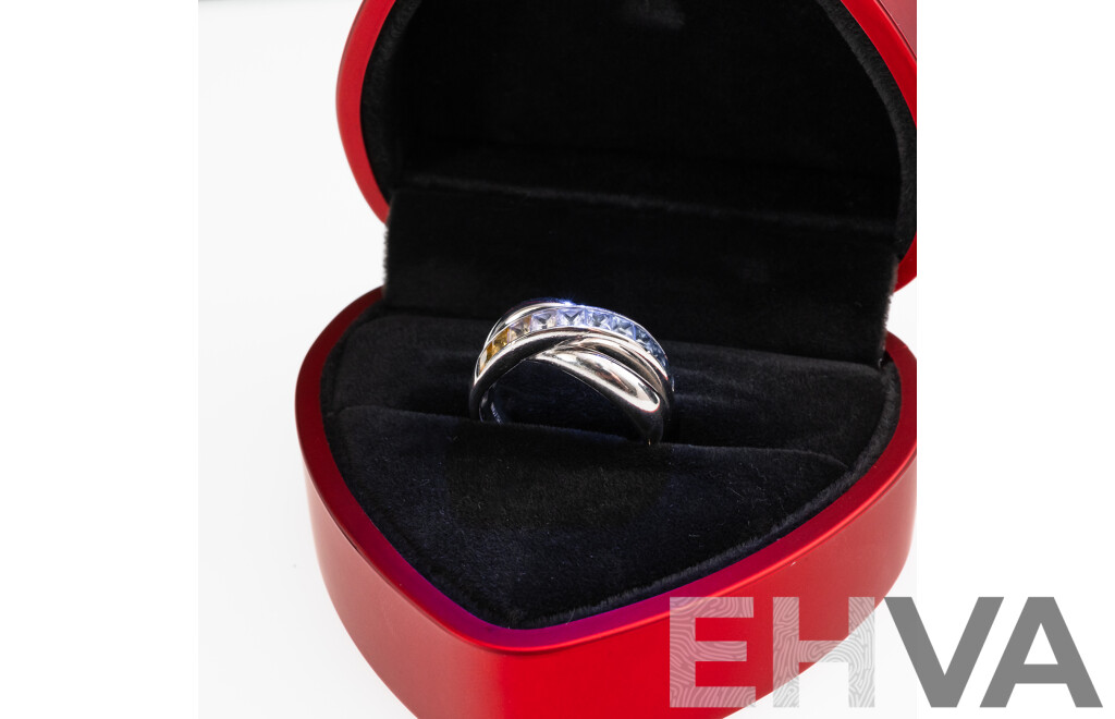 18ct White Gold Ombre Set Multi Coloured Sapphire Ring, S1.45ct, Size M, 9.49 Grams