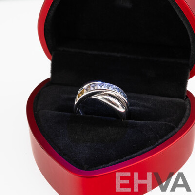 18ct White Gold Ombre Set Multi Coloured Sapphire Ring, S1.45ct, Size M, 9.49 Grams