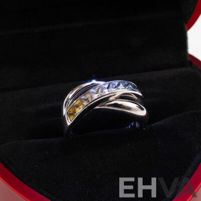 18ct White Gold Ombre Set Multi Coloured Sapphire Ring, S1.45ct, Size M, 9.49 Grams