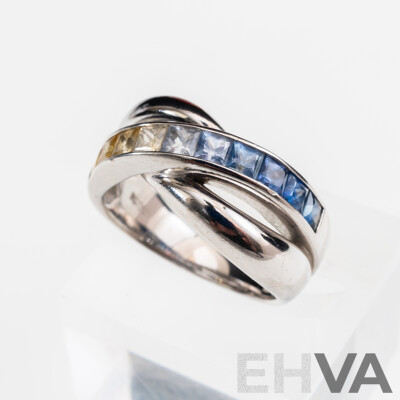 18ct White Gold Ombre Set Multi Coloured Sapphire Ring, S1.45ct, Size M, 9.49 Grams