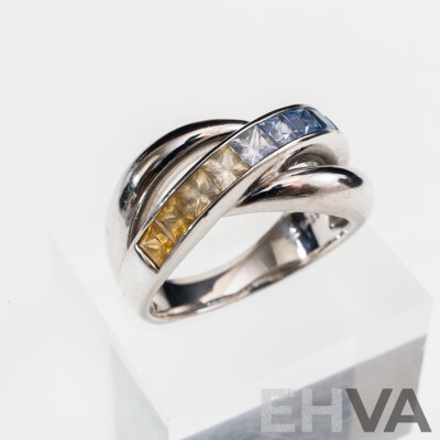 18ct White Gold Ombre Set Multi Coloured Sapphire Ring, S1.45ct, Size M, 9.49 Grams