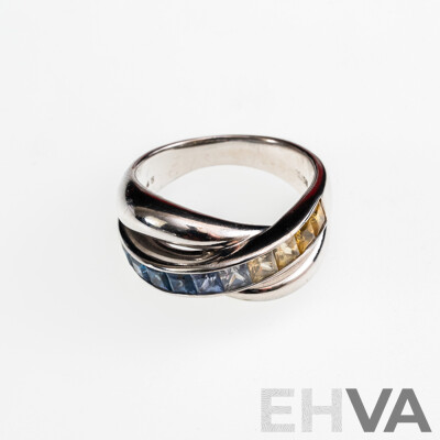 18ct White Gold Ombre Set Multi Coloured Sapphire Ring, S1.45ct, Size M, 9.49 Grams