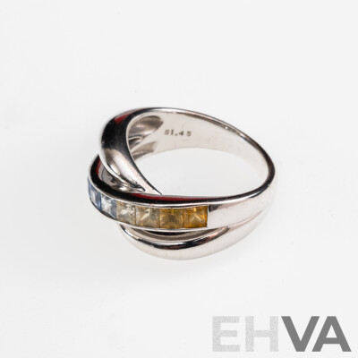 18ct White Gold Ombre Set Multi Coloured Sapphire Ring, S1.45ct, Size M, 9.49 Grams