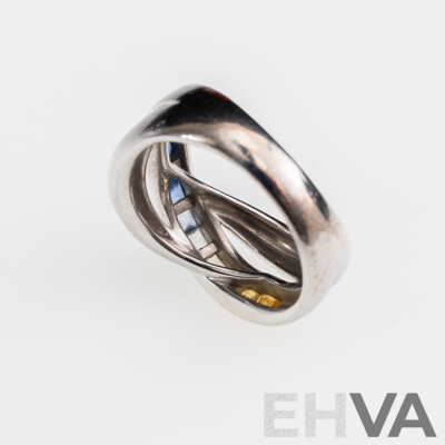 18ct White Gold Ombre Set Multi Coloured Sapphire Ring, S1.45ct, Size M, 9.49 Grams
