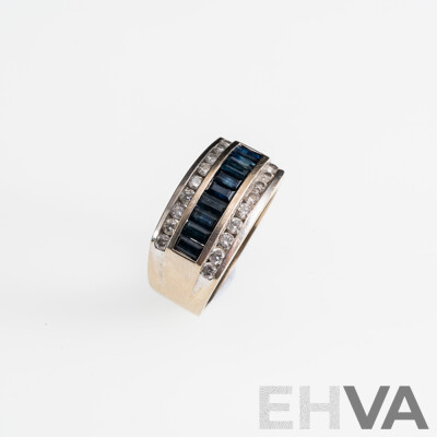 14ct White Gold Diamond & Sapphire Unisex Dress Ring, TDW 0.61ct/S0.67ct, Size T, 9.71 Grams