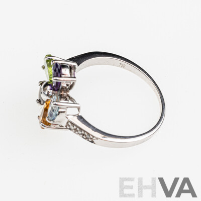 18ct White Gold Diamond & Coloured Gemstone Flower Ring, TDW 0.04ct, Size O, 4.05 Grams
