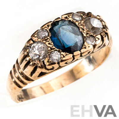 9ct Vintage Style Diamond & Sapphire Ring, TDW 0.37ct/S0.49ct, Size M, 3.36 Grams