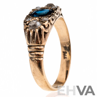 9ct Vintage Style Diamond & Sapphire Ring, TDW 0.37ct/S0.49ct, Size M, 3.36 Grams