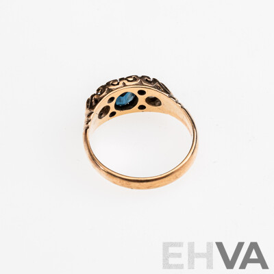 9ct Vintage Style Diamond & Sapphire Ring, TDW 0.37ct/S0.49ct, Size M, 3.36 Grams