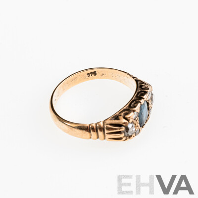 9ct Vintage Style Diamond & Sapphire Ring, TDW 0.37ct/S0.49ct, Size M, 3.36 Grams