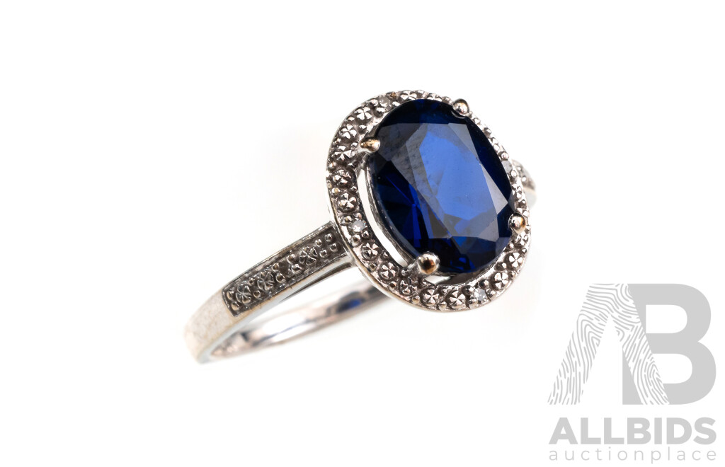 Michael Hill Jewellers 10ct Diamond & Created Sapphire Ring, TDW 0.05ct, Size O, 3.04 Grams