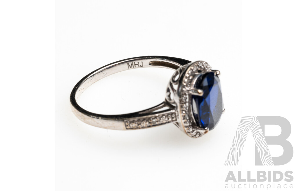 Michael Hill Jewellers 10ct Diamond & Created Sapphire Ring, TDW 0.05ct, Size O, 3.04 Grams