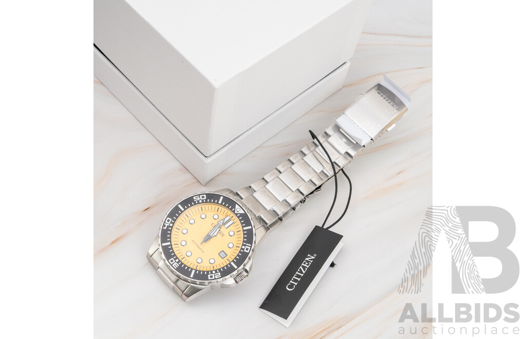 Citizen 43mm Canary Yellow Dial Watch, Model NJ017083Z