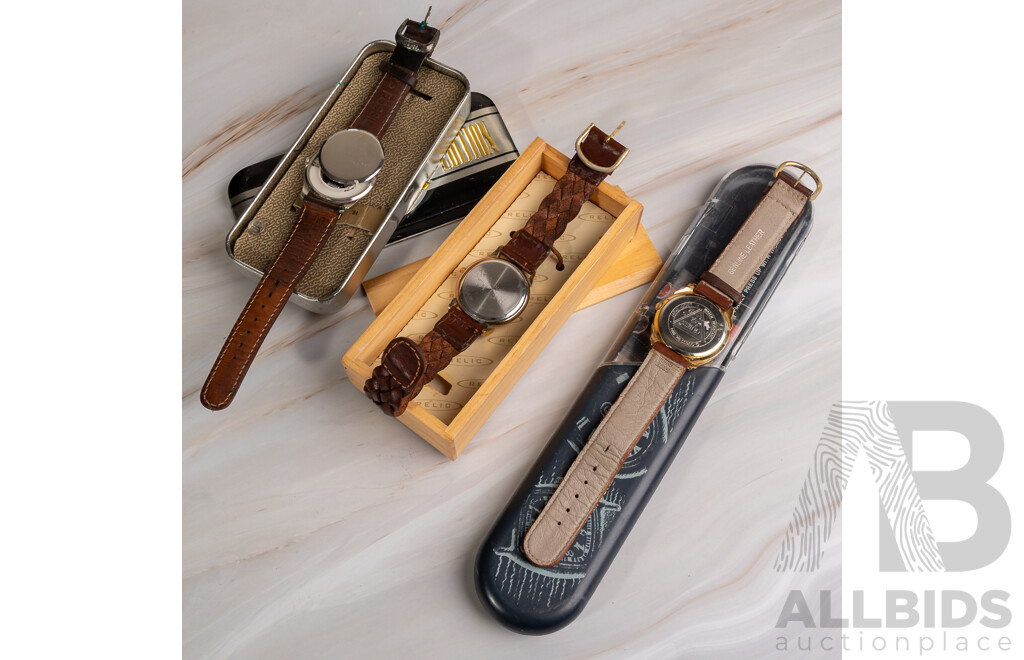 Collection of (3) Vintage Watches - Fossil, Relic & Guess, All in Orginal Presentation Cases