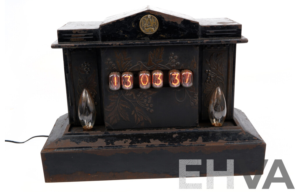 Antique Steel Body Mantle Clock Retro Fitted with Nixie Tube Numerals