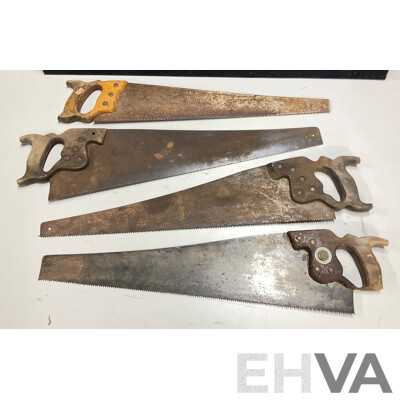 Four Vintage Timber Handsaws Including Slack Sellars and Spear and Jackson