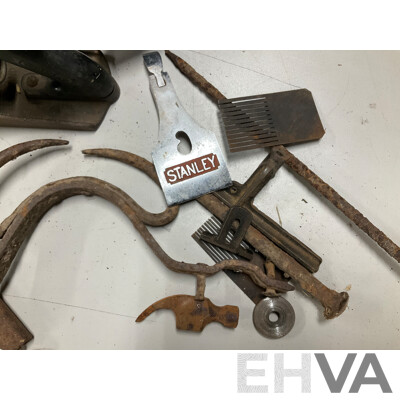 Collection of Vintage Hand Tools Including Stanley Breast Drill, Stanley and Timber Hand Planes, Plumbers Pliers