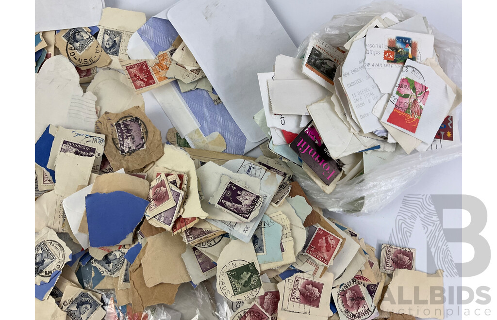 Collection of Australian Cancelled Stamps, Mostly Predecimal Including 1950's QE2, Orange Kangaroo, 1959 Christmas, 1963 Export and More - Approximately 250 Grams