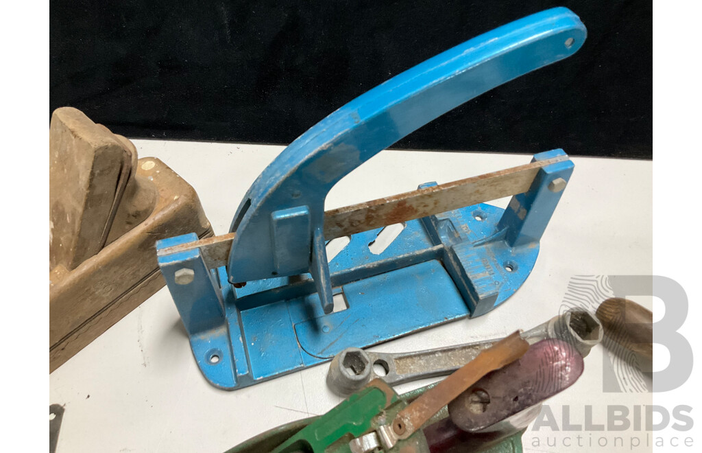 Collection of Vintage Hand Tools Including Stanley Breast Drill, Stanley and Timber Hand Planes, Plumbers Pliers