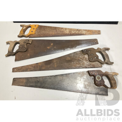 Four Vintage Timber Handsaws Including Slack Sellars and Spear and Jackson