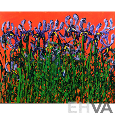 Michael Fitch, (20th Century, Australian), Irises Two, Wonderfully Bright Acrylic on Canvas, 80 x 100 cm