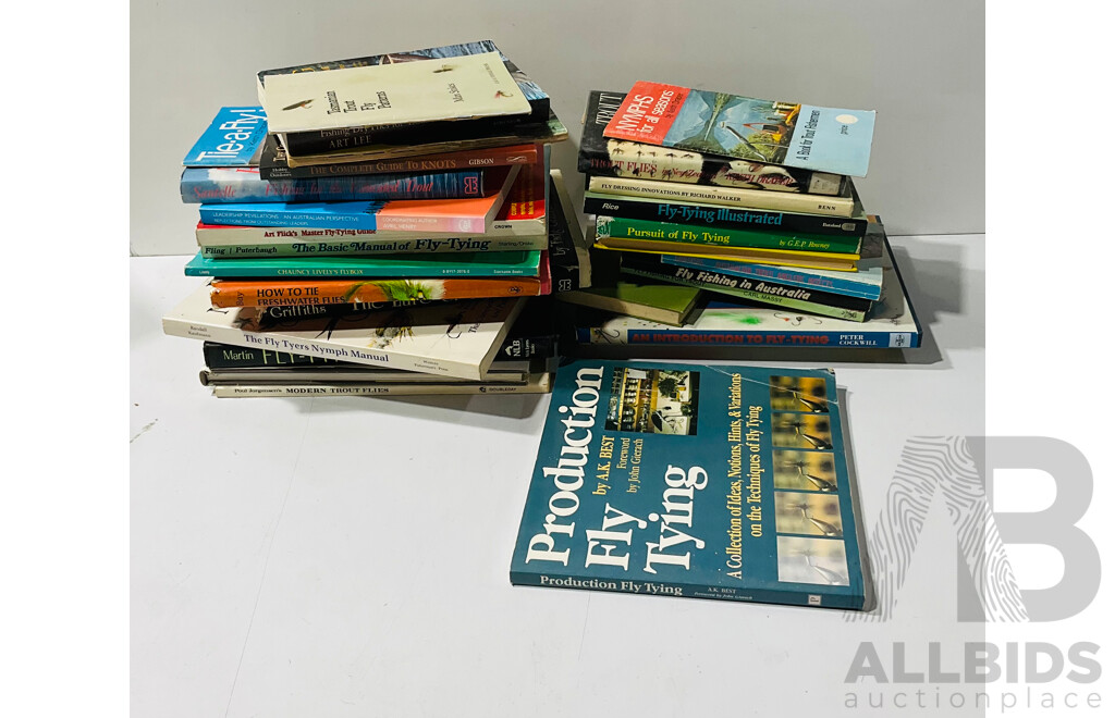 Large Collection Vintage and Other Books Regarding Trout Fishing and Fly Tying Including Local Knowledge Volumes