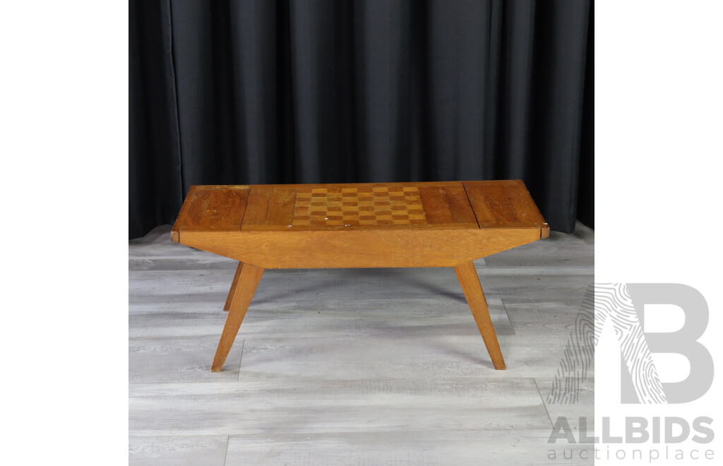 Retro Silky Oak Coffee Table with Chess Board Top