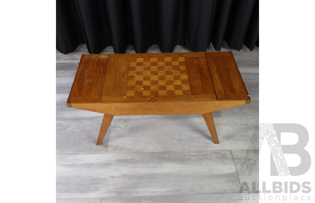 Retro Silky Oak Coffee Table with Chess Board Top