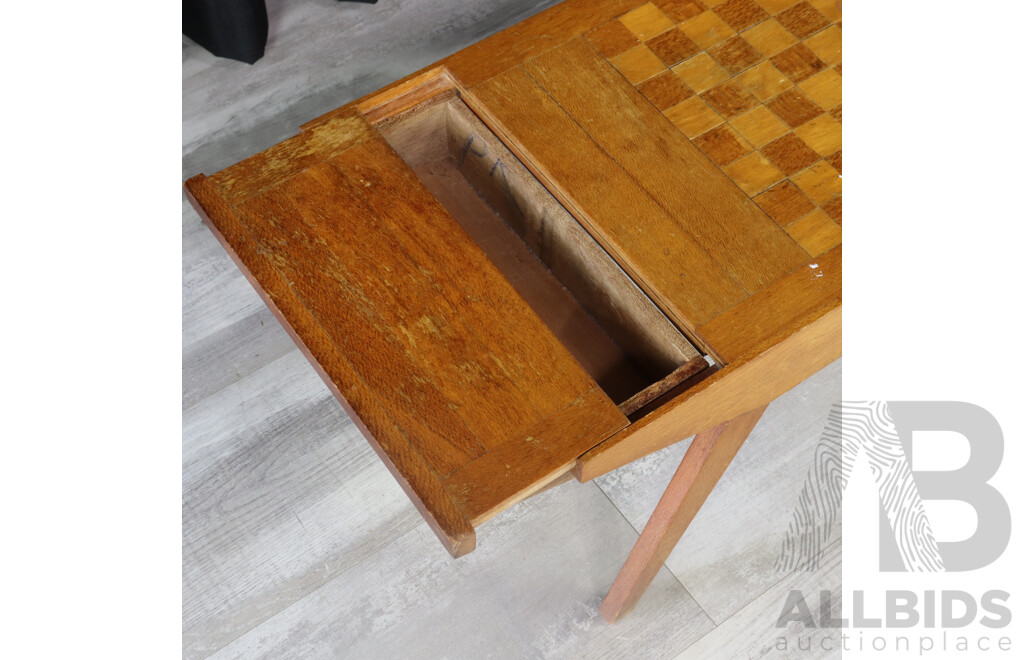 Retro Silky Oak Coffee Table with Chess Board Top