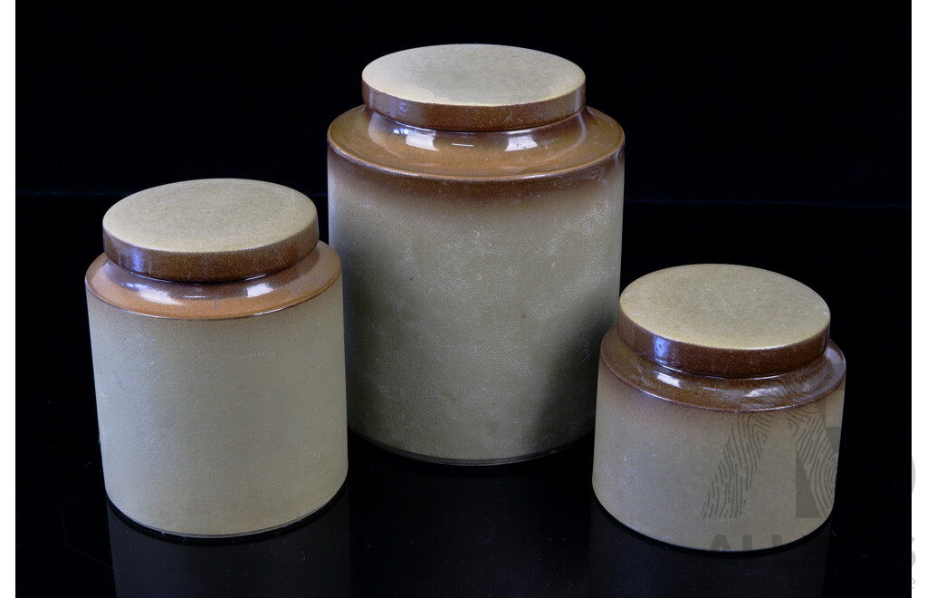 Set Three Retro Graduating Nefertiti Pottery Lidded Canisters