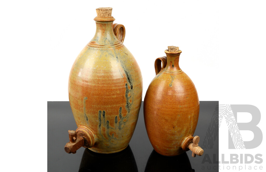 Two Studio Pottery Flagons with Spigots by Graeme Day