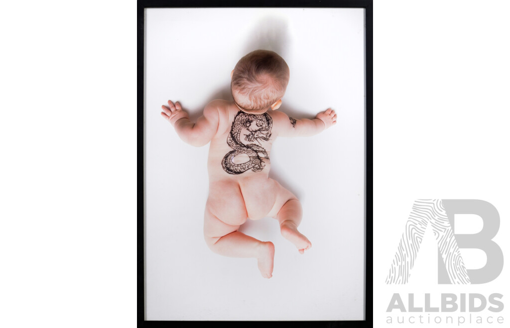 Artist Unknown, Baby with Tattoo, Wonderfully Unique Colour Photograph, 90 x 65 cm (frame)