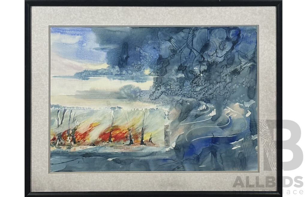 NJ Cullen, Marlene McMillan Martin, & Y. Arnell, (20th Century, Australians), Firestorm, Tranquil Bay & Cosy Homes, Trio of Watercolours, 49 x 69 cm (largest Image) (3)