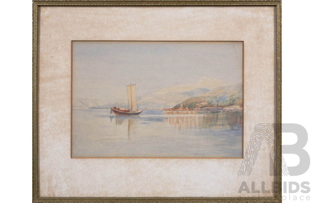 W.J (Working c1890s), Mountainscape & Boat on Water, Exceptionally Wonderful Late 19th Century Landscape Studies in Watercolour, 18 x 27 cm (frames) (2)