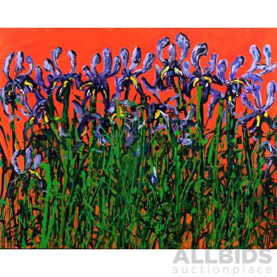 Michael Fitch, (20th Century, Australian), Irises Two, Wonderfully Bright Acrylic on Canvas, 80 x 100 cm