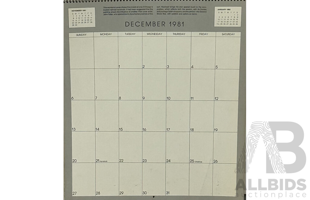 Norman Rockwell, (20th Century, American,1894-1978) Vintage Norman Rockwell Calendar Published 1982 (Just After Rockwell's Passing), 36 x 31 cm